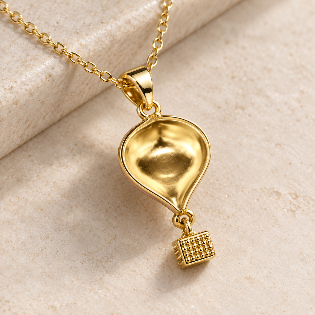 Hot Air Balloon Pendant Necklace — Pink & Gold