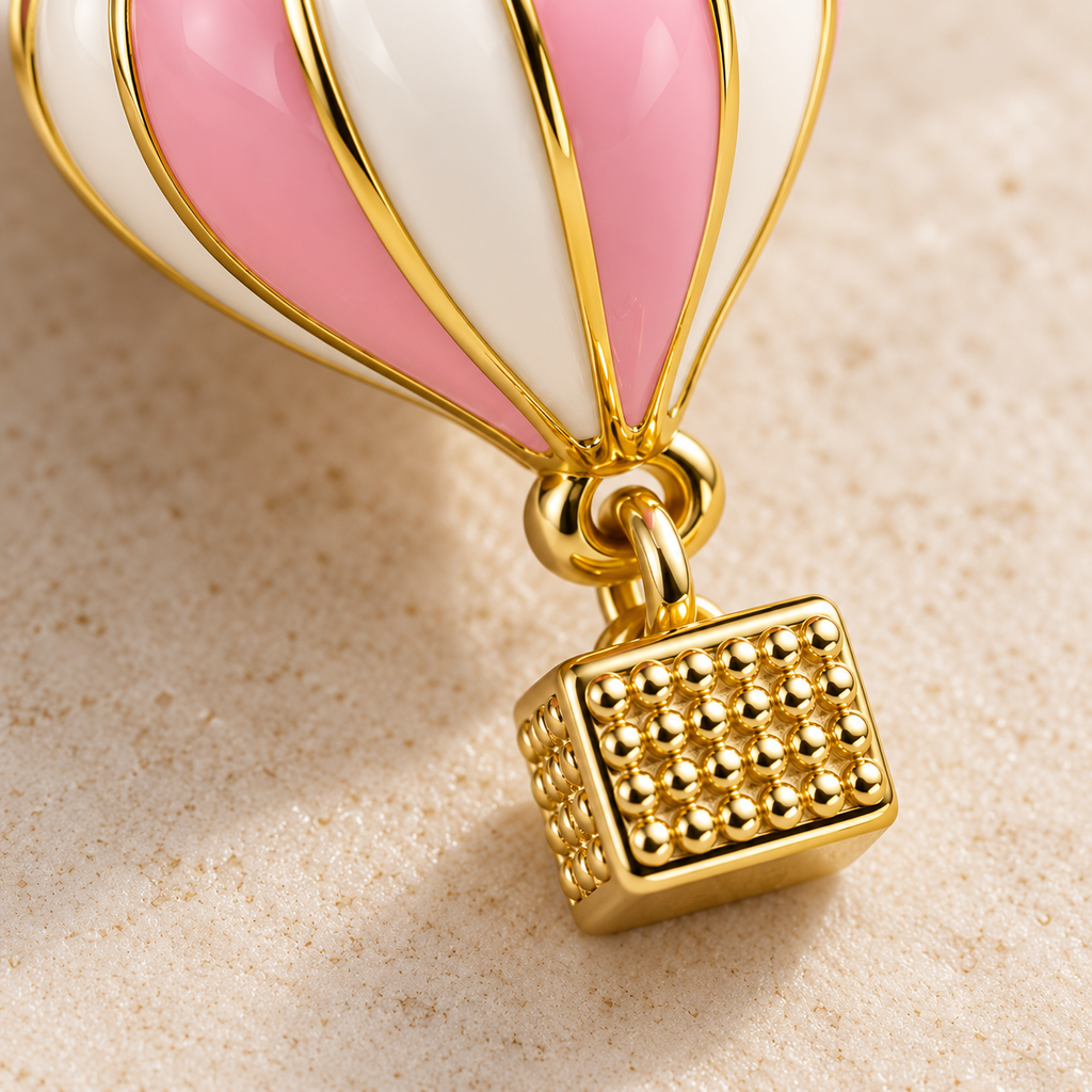 Hot Air Balloon Pendant Necklace — Pink & Gold