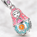 Matryoshka Charm Pendant — Pink Enamel Locket