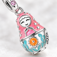 Matryoshka Charm Pendant — Pink Enamel Locket