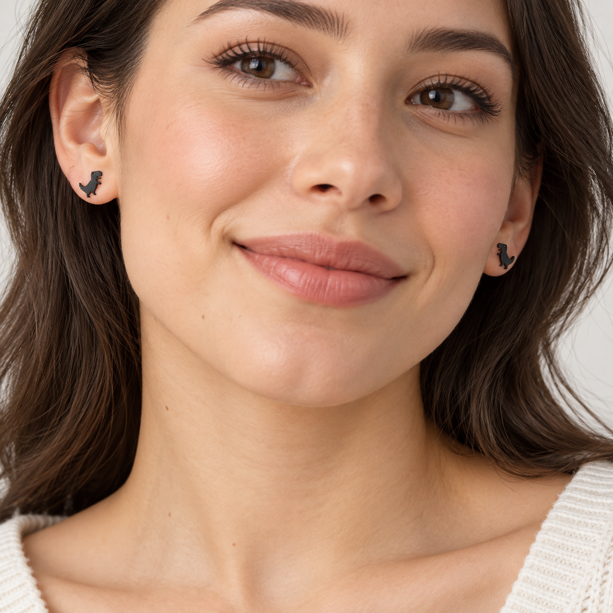 Pixel Dinosaur Stud Earrings — Black