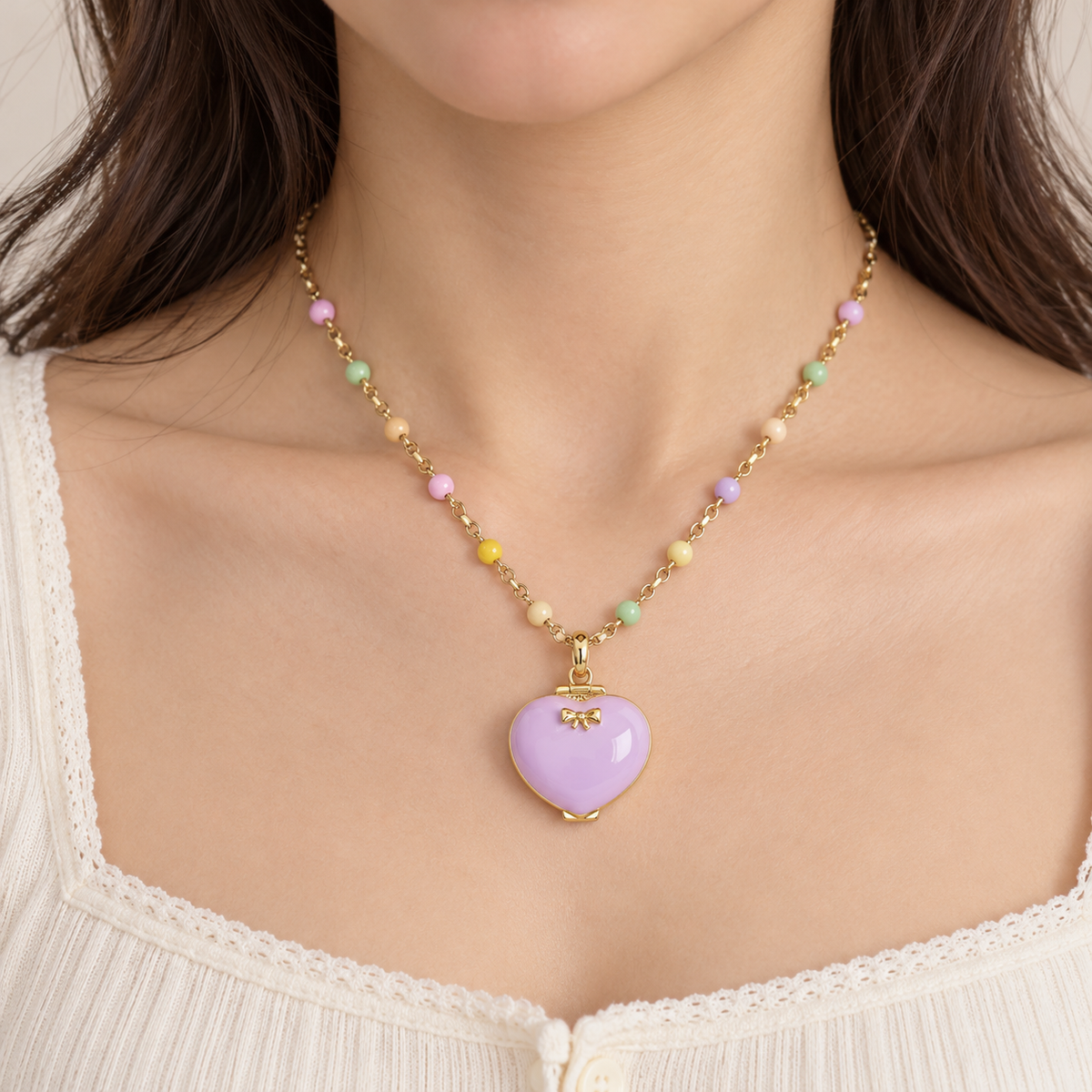 Secret Castle Heart Locket Necklace — Pink & Gold