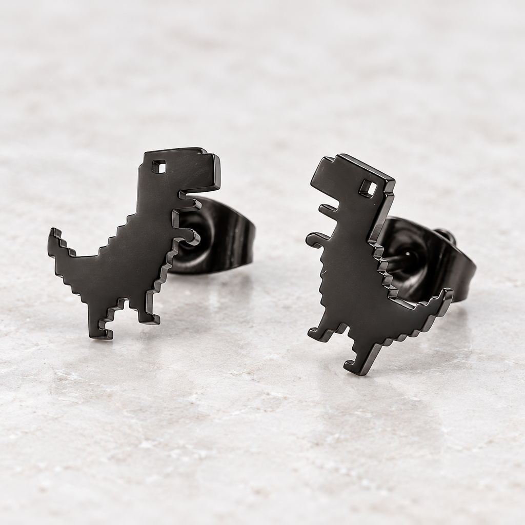 Pixel Dinosaur Stud Earrings — Black