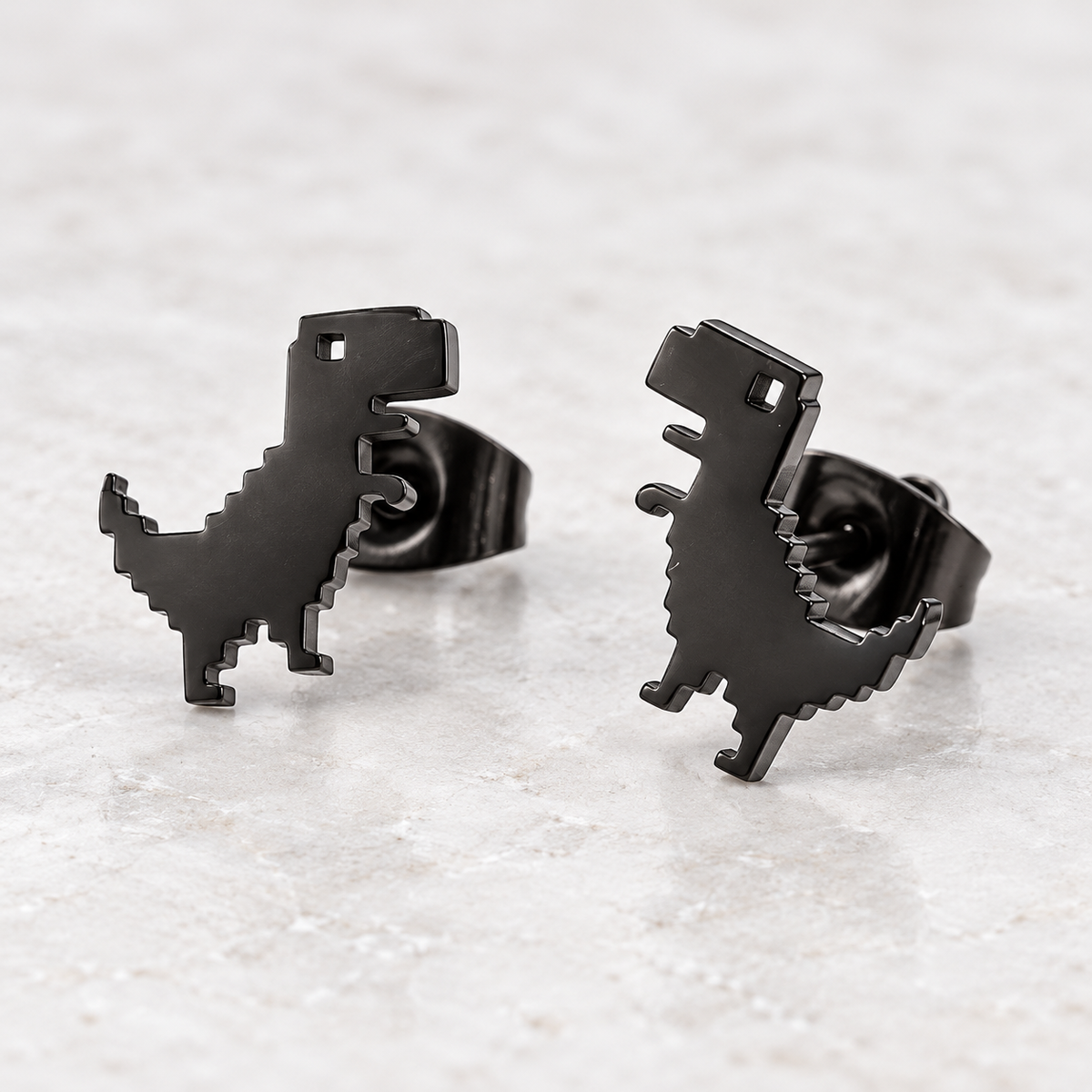Pixel Dinosaur Stud Earrings — Black