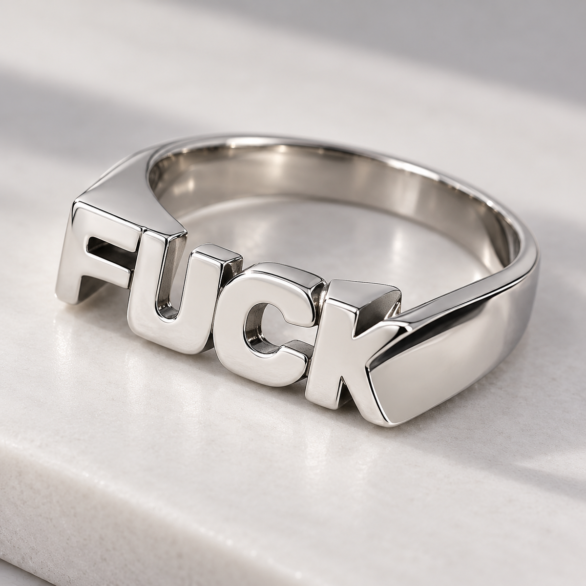 FUCK Letter Ring — Chunky Silver Statement Ring